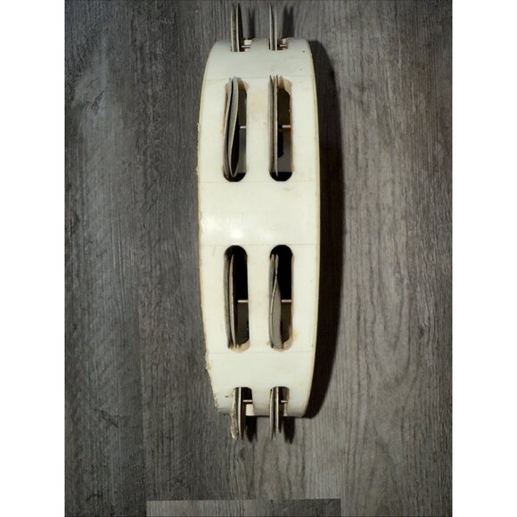 10" RhythmTech Ergonomic Tambourine White Plastic Nickel Jingles RUST USED - Picture 9 of 10